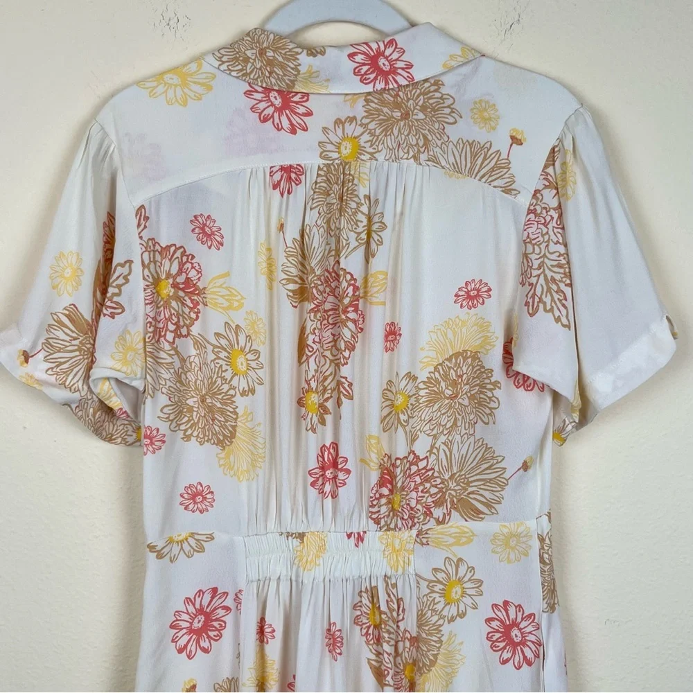 NWT Free People Dress Size S Cream Floral Print Hawaii Mini Viscose Airy Breezy